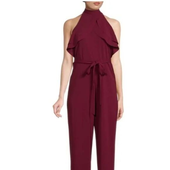 NWT Bebe Ruffle Halter Tie Neck Jumpsuit Women's Jumpsuit & Rompers Size 4 #57 - Picture 1 of 11